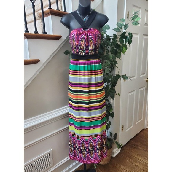 Emma & Michelle Women's Multicolor Halter Neck Sleeveless Long Maxi Dress Size M - Picture 1 of 10